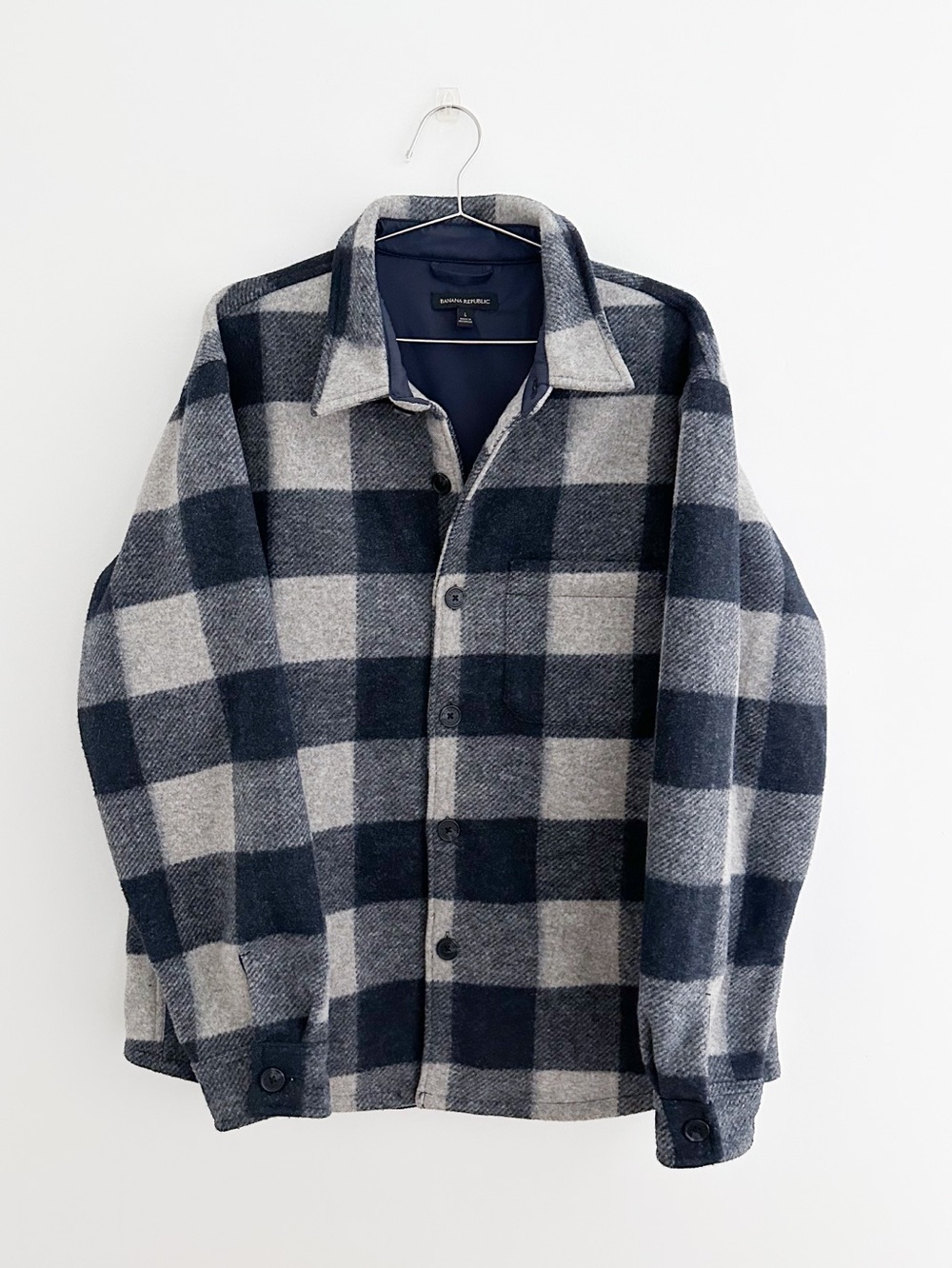 Banana Republic Heritage Shirt Jacket Large Blue Gray Buffalo Plaid Shacket